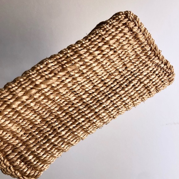 VINTAGE Y2K NINE WEST RESORT LIGHT TAN TWINE/LEATHER/CANVAS MINI PURSE - Picture 6 of 7